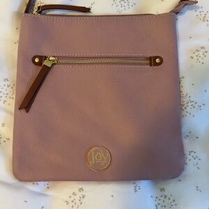 Joy Mangano Mauve Pink Pebble Leather Crossbody Handbag. Size 9x9